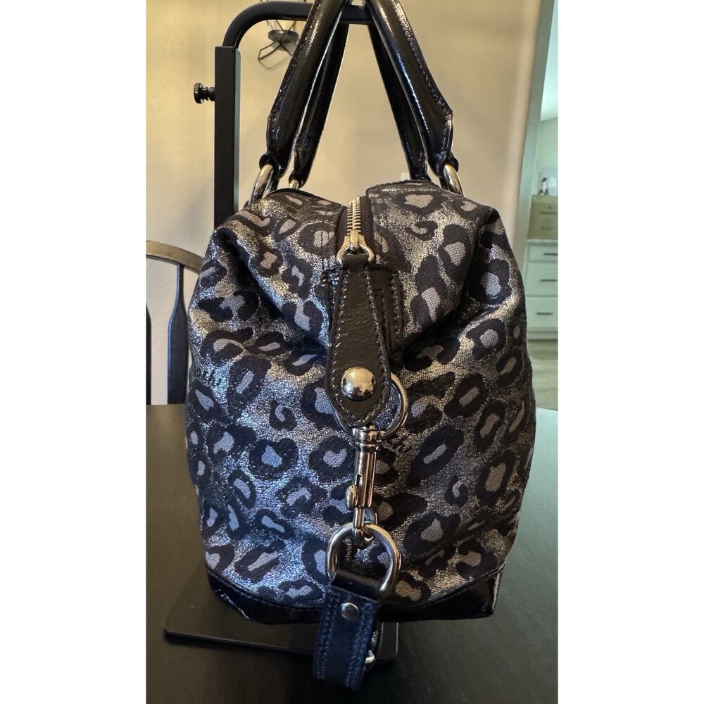 Coach Ashley Ocelot Lurex Satchel Handbag Metallic Silver Black F15520 Y2K - Picture 6 of 12